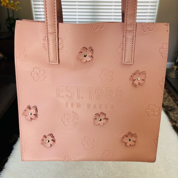 Ted Baker Blush Pink Floral Faux Leather Small Tote 10”x 9.75”x 4” - Picture 2 of 16